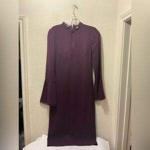 Shoshanna Plum Long-Sleeve Lace-Trim Shift Dress